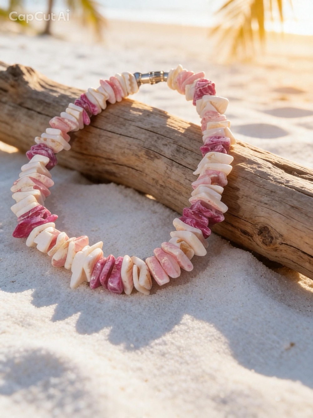 Pink & White Shell Chip Beaded Bracelet
